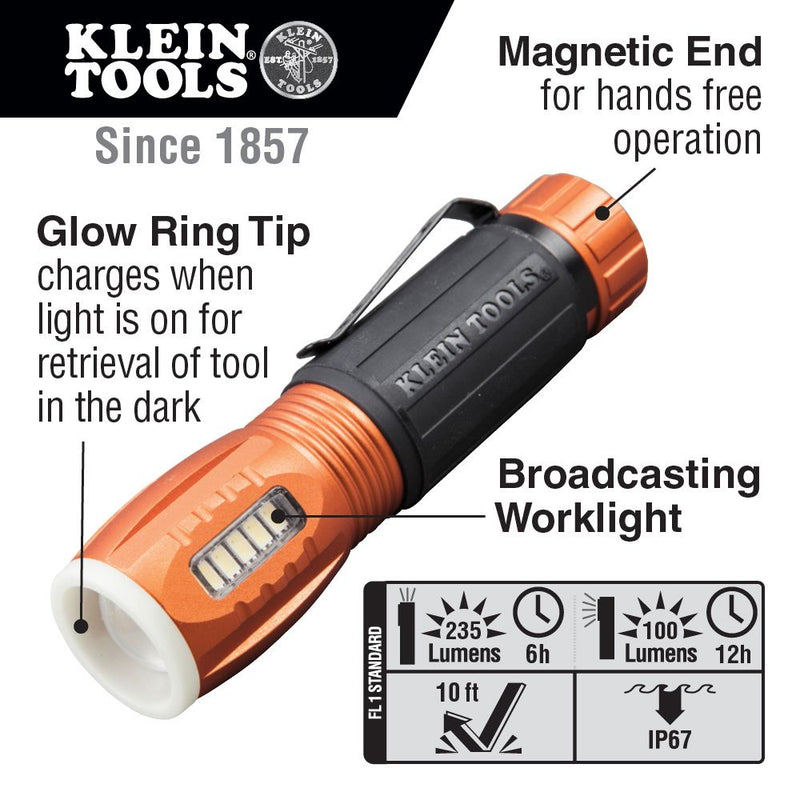 KLEIN TOOLS FLASHLIGHT W/ WORKLIGHT  56028 235 LUMENS T52750