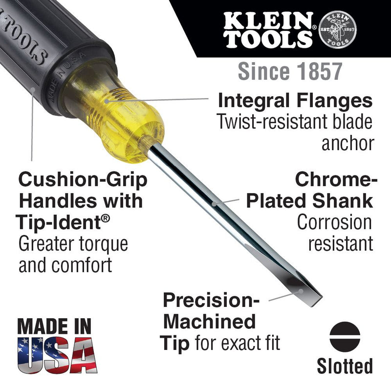 KLEIN TOOLS  601-6 SCREWDRIVER 6  W/ 3/16 FLAT T34750