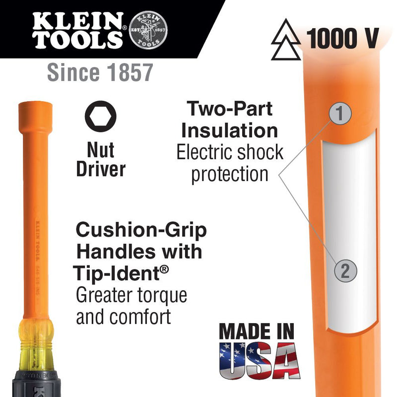 KLEIN TOOLS  5/16  6  INSULATED NUT DRIVER 646-5/16-INS CUSHION^ T41170